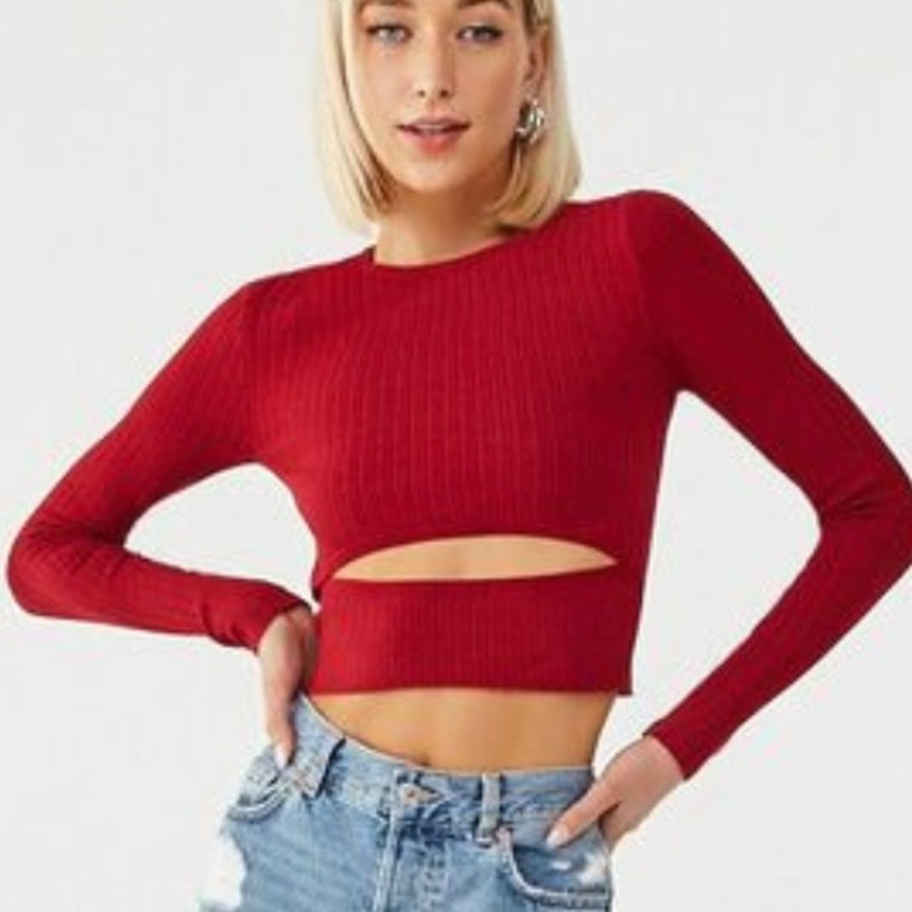 Forever 21 red ribbed crop top with cutout NWT, large